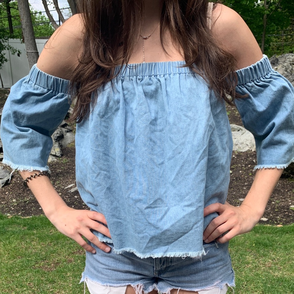 Chambray Off the Shoulder Top Small